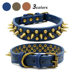 Retro Spiked Rivet Leather Dog Collar