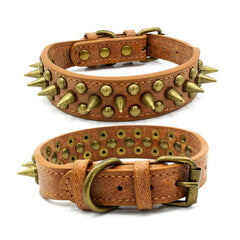 Retro Spiked Rivet Leather Dog Collar