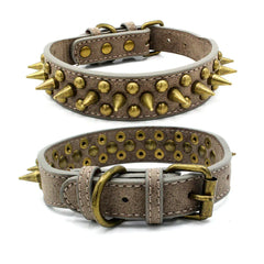 Retro Spiked Rivet Leather Dog Collar